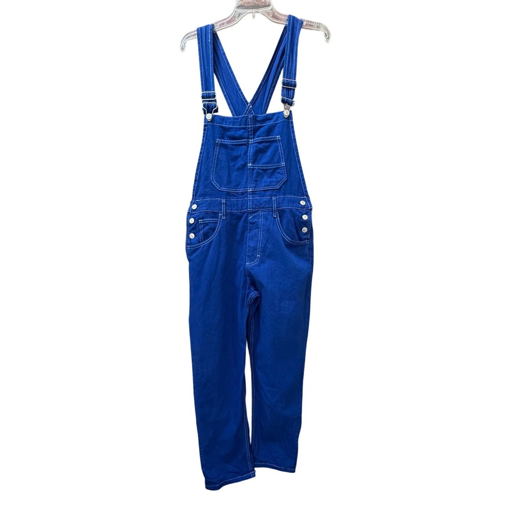 Rare! We The Free People Ziggy Overalls Cobalt Blue White Stitch Size Small